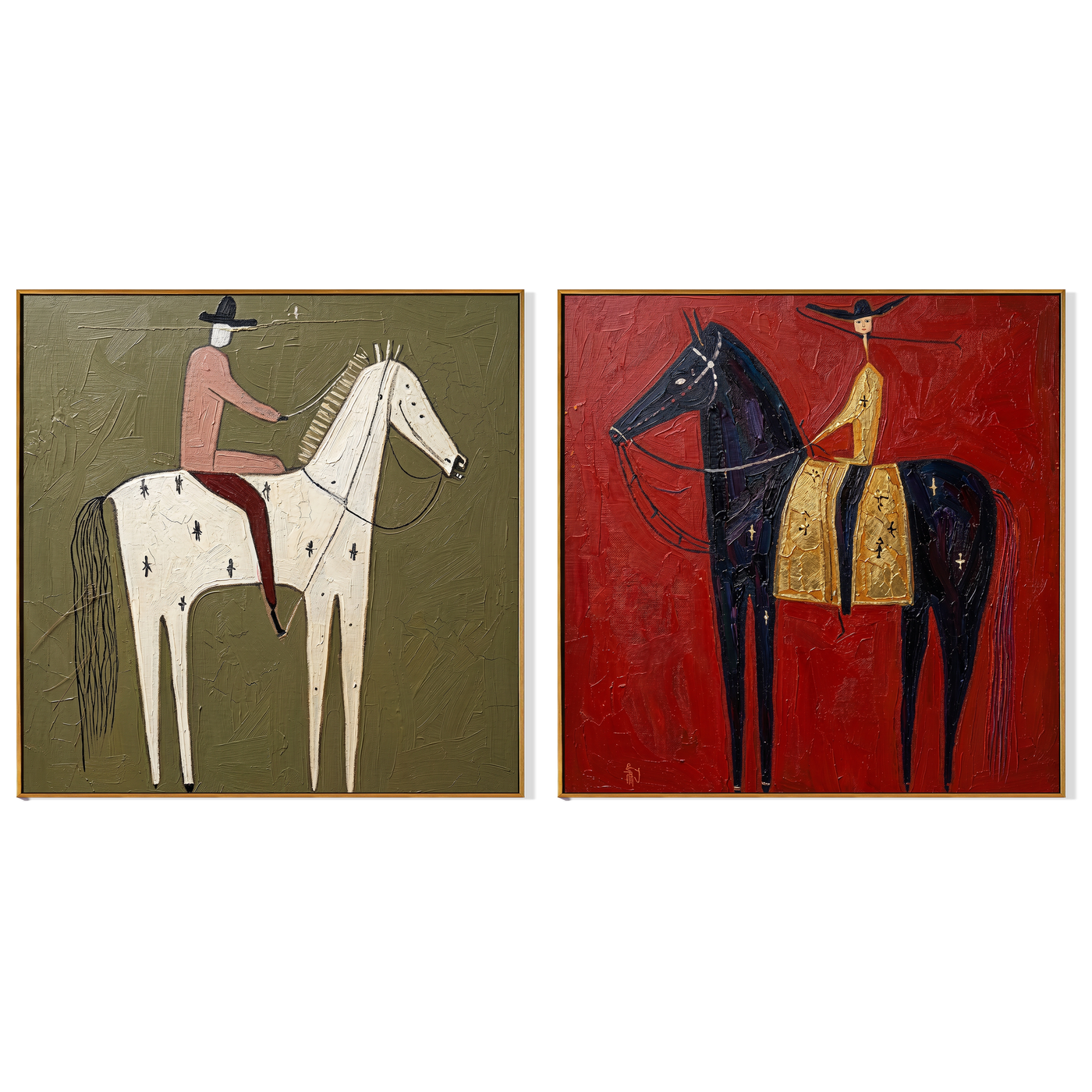 Two Horizons Burn Differently — brown and gray modern figurative canvas art, set of 2 hand-painted canvas art – view 6