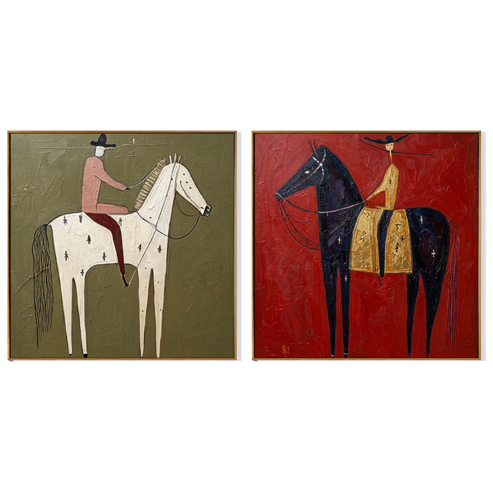 Two Horizons Burn Differently — brown and gray modern figurative canvas art, set of 2 hand-painted canvas art – view 6