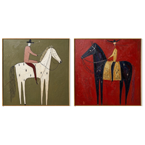 Two Horizons Burn Differently — brown and gray modern figurative canvas art, set of 2 hand-painted canvas art – view 6