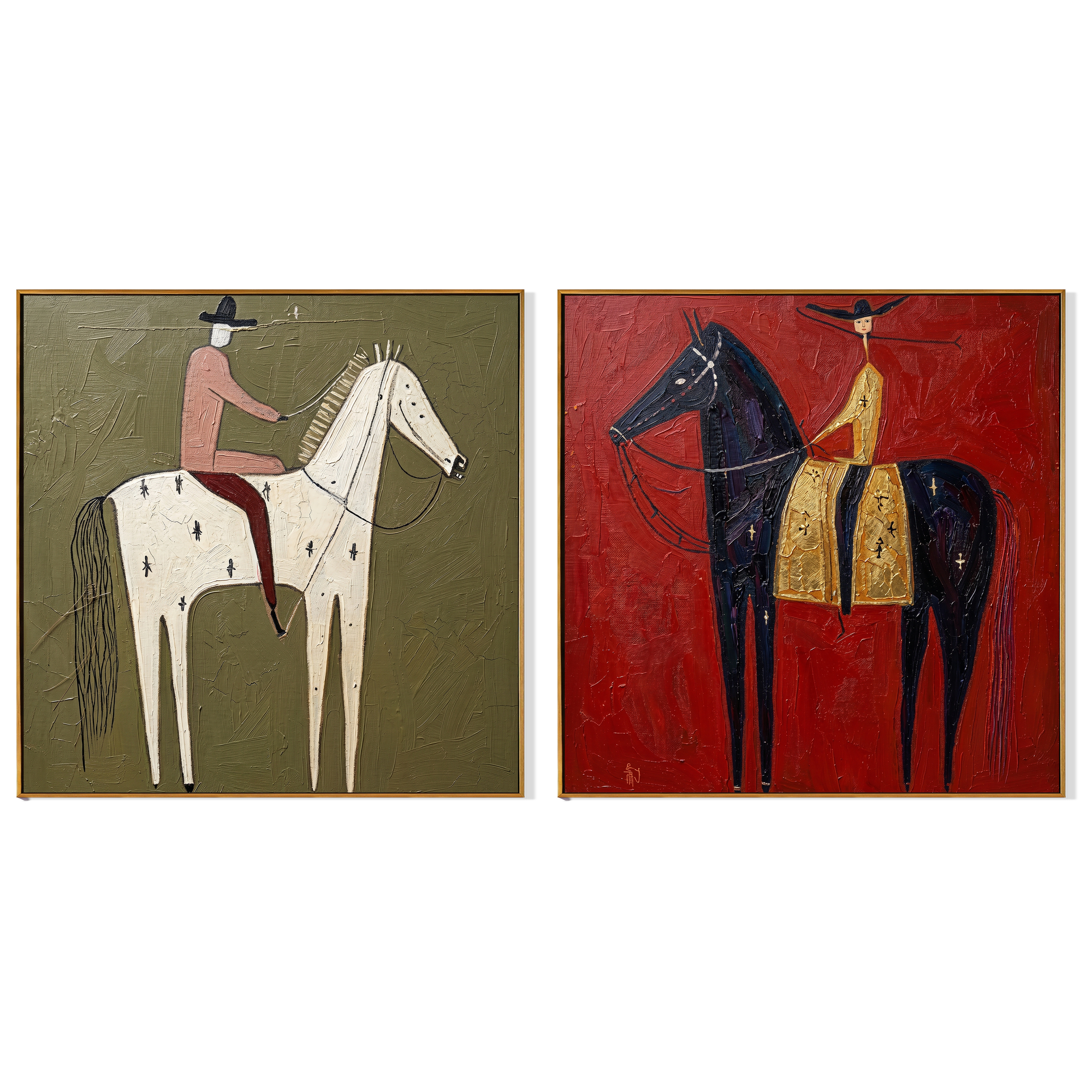 Two Horizons Burn Differently — brown and gray modern figurative canvas art, set of 2 hand-painted canvas art – view 6