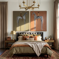 Silver Stripes Share Dusk — brown and gray modern figurative canvas art, set of 2 hand-painted canvas art – view 5