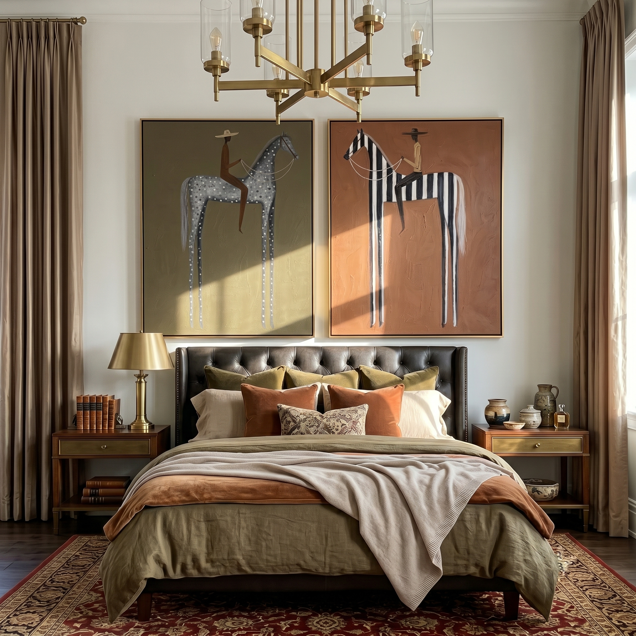 Silver Stripes Share Dusk — brown and gray modern figurative canvas art, set of 2 hand-painted canvas art – view 5