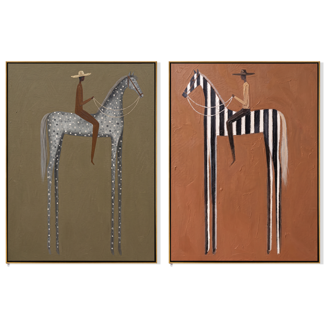 Silver Stripes Share Dusk — brown and gray modern figurative canvas art, set of 2 hand-painted canvas art – view 6