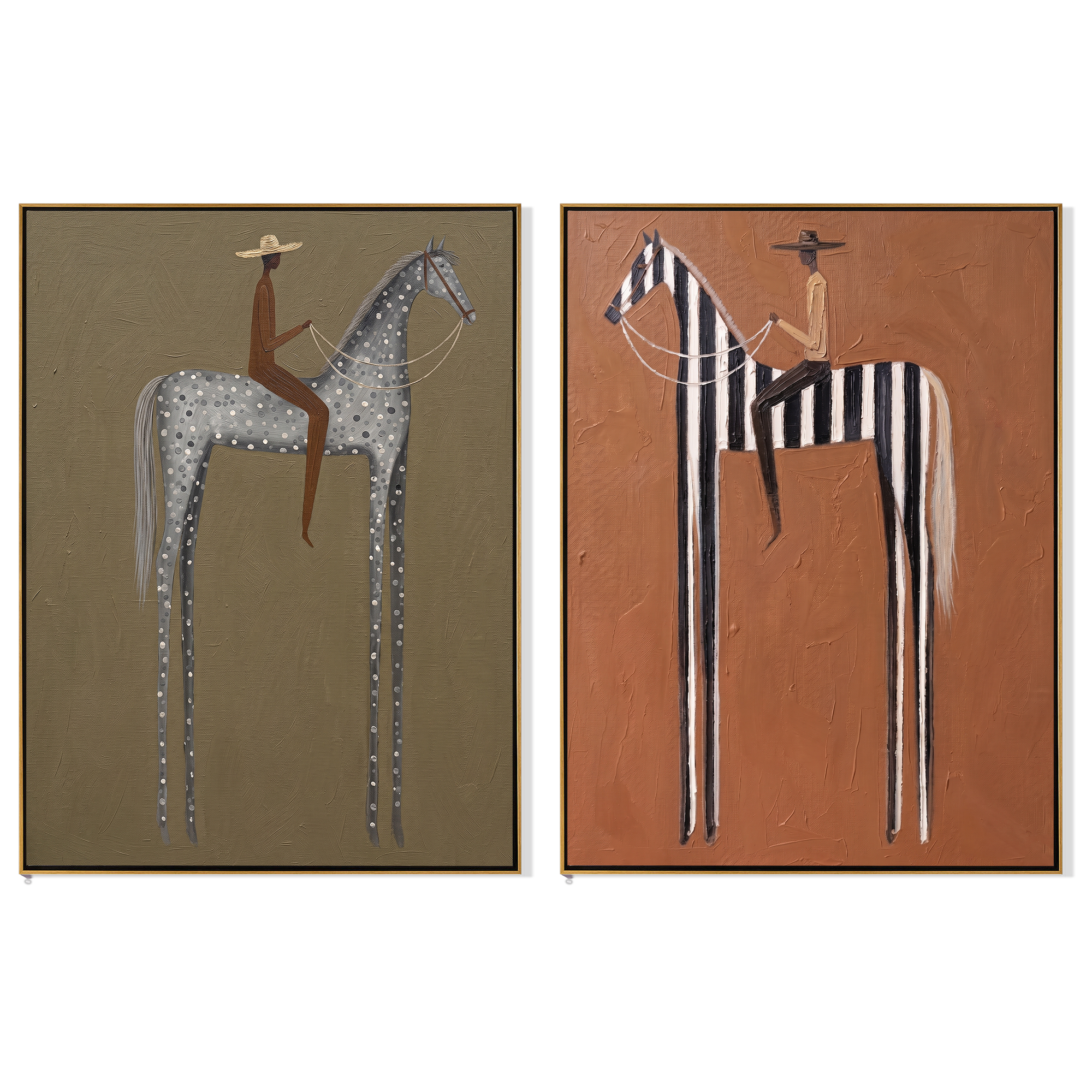 Silver Stripes Share Dusk — brown and gray modern figurative canvas art, set of 2 hand-painted canvas art – view 6