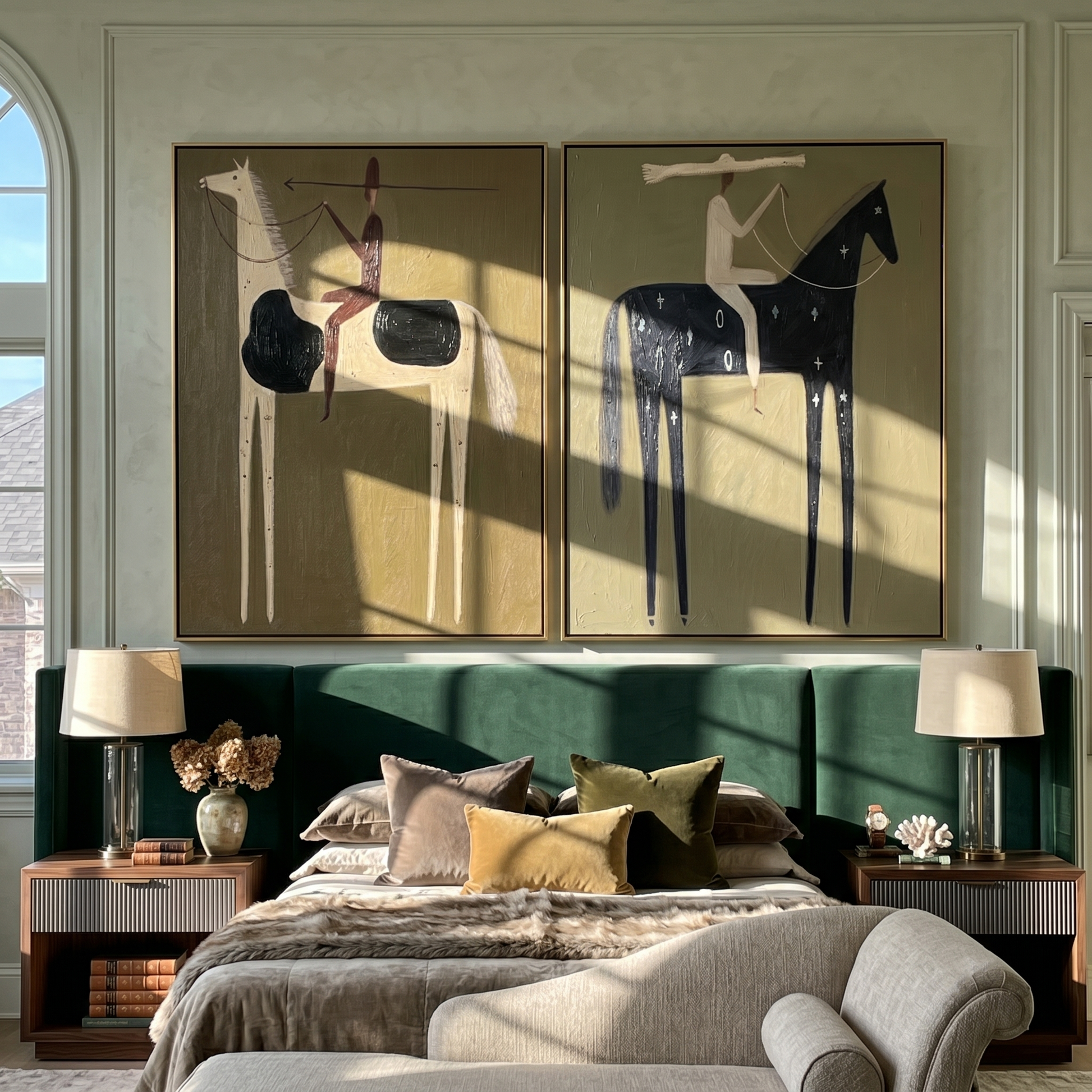 Night Horses Trade Shadows — brown and black modern figurative canvas art, set of 2 hand-painted canvas art – view 5