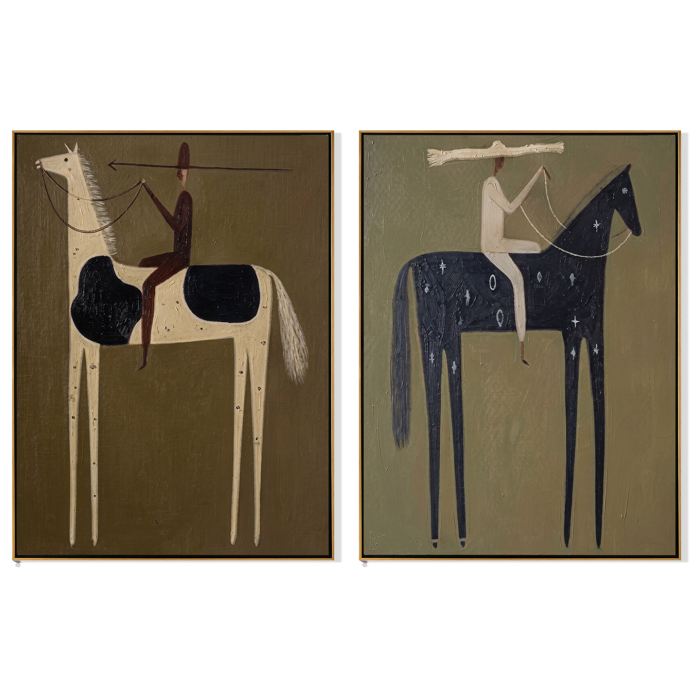 Night Horses Trade Shadows — brown and black modern figurative canvas art, set of 2 hand-painted canvas art – view 6