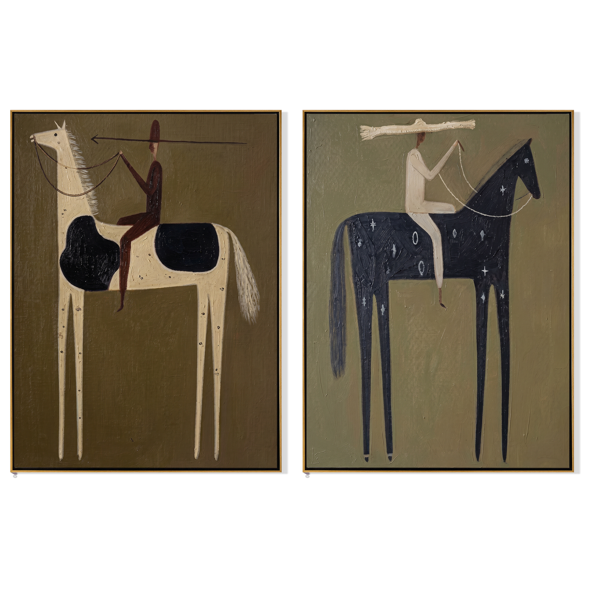 Night Horses Trade Shadows — brown and black modern figurative canvas art, set of 2 hand-painted canvas art – view 6
