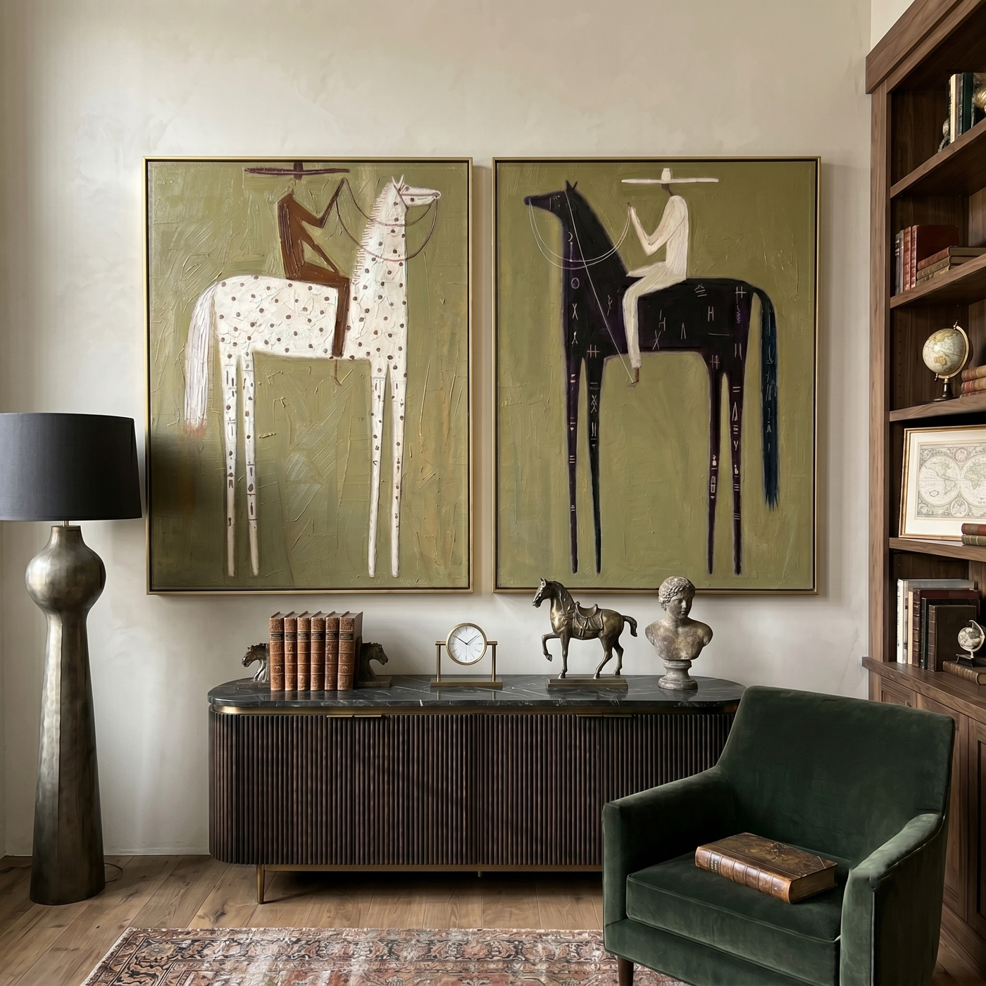 Constellations Change Their Horses — brown and black modern figurative canvas art, set of 2 hand-painted canvas art – view 2