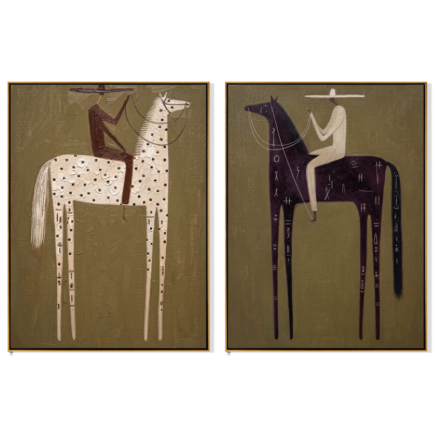 Constellations Change Their Horses — brown and black modern figurative canvas art, set of 2 hand-painted canvas art – view 6