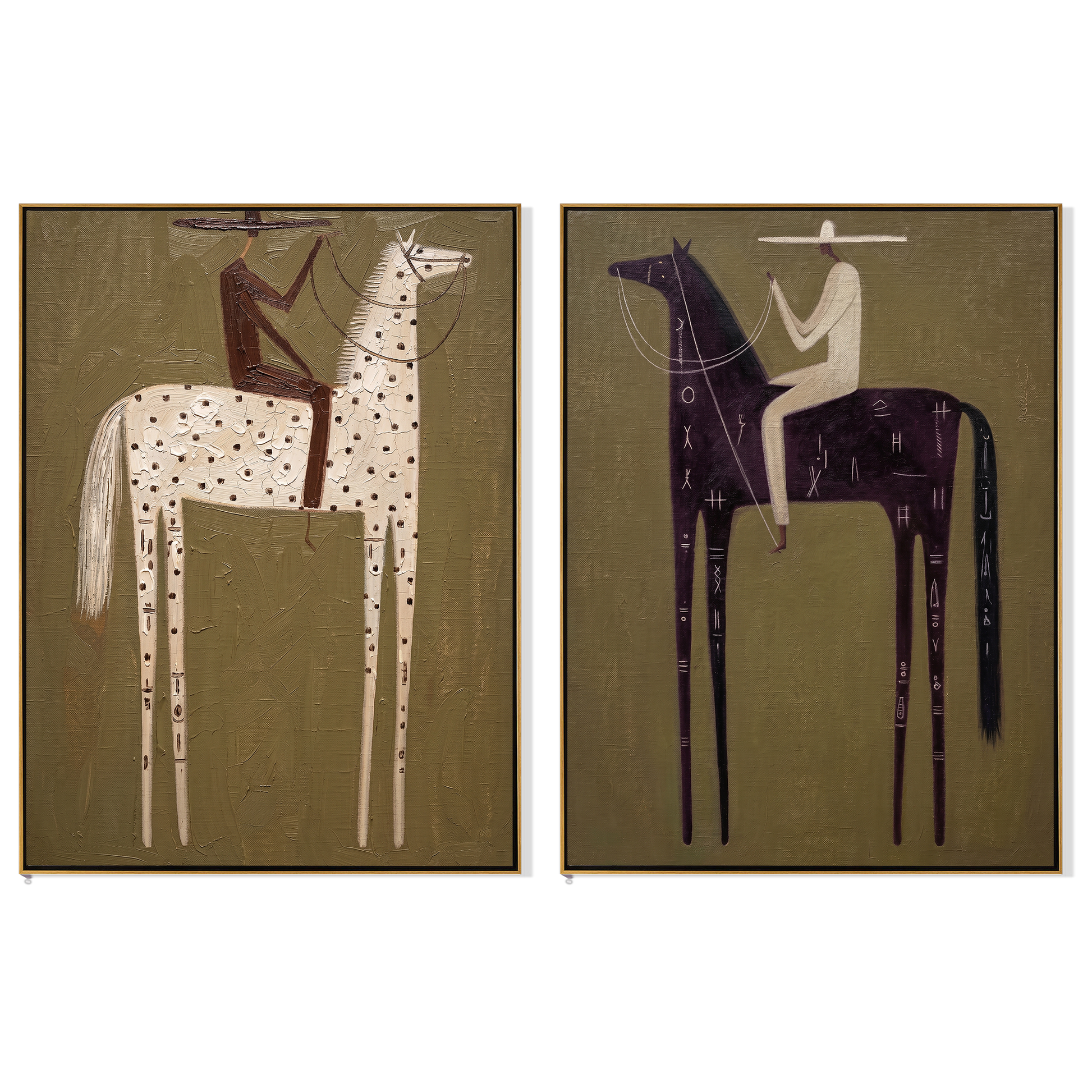 Constellations Change Their Horses — brown and black modern figurative canvas art, set of 2 hand-painted canvas art – view 6