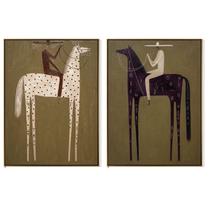 Constellations Change Their Horses — brown and black modern figurative canvas art, set of 2 hand-painted canvas art – view 6