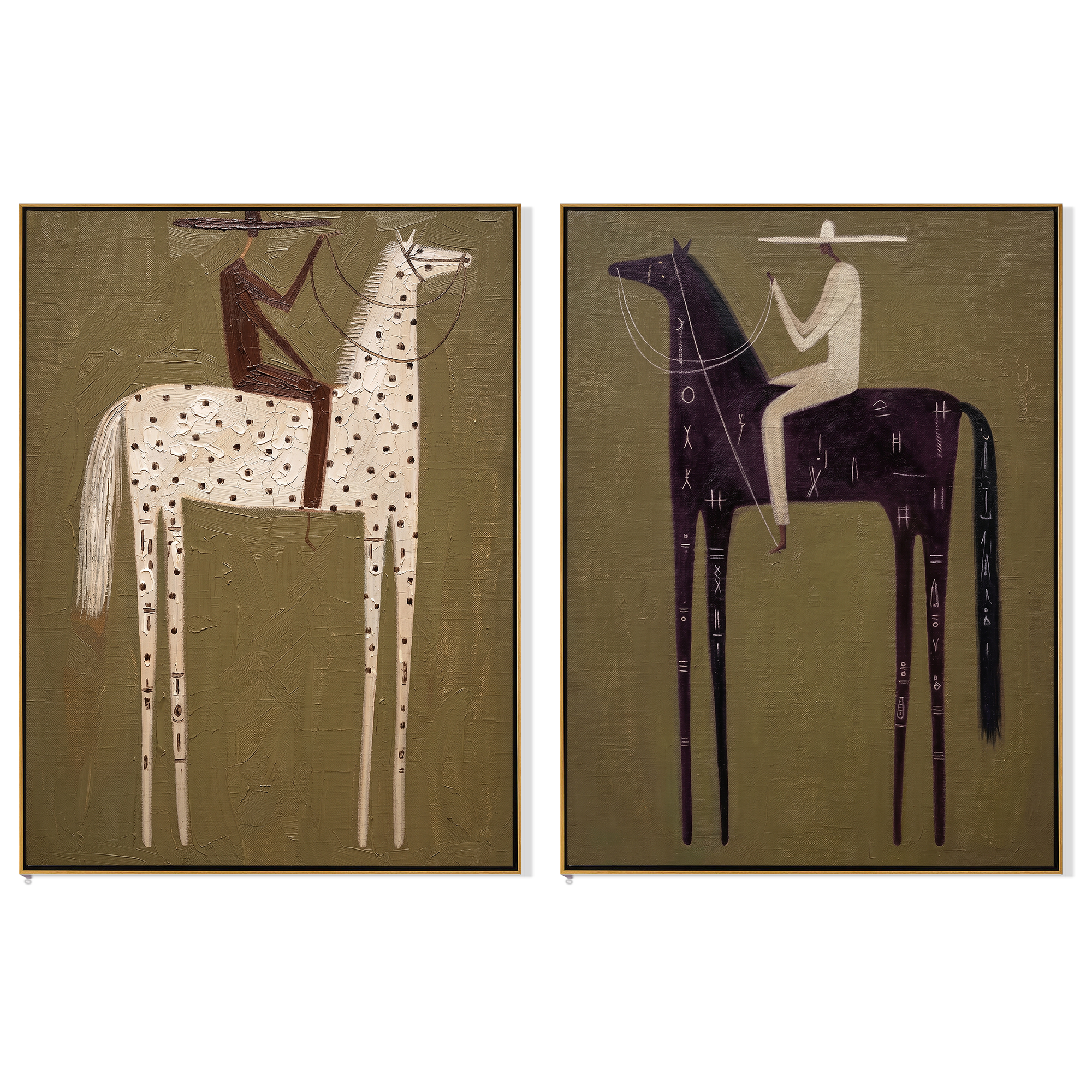 Constellations Change Their Horses — brown and black modern figurative canvas art, set of 2 hand-painted canvas art – view 6