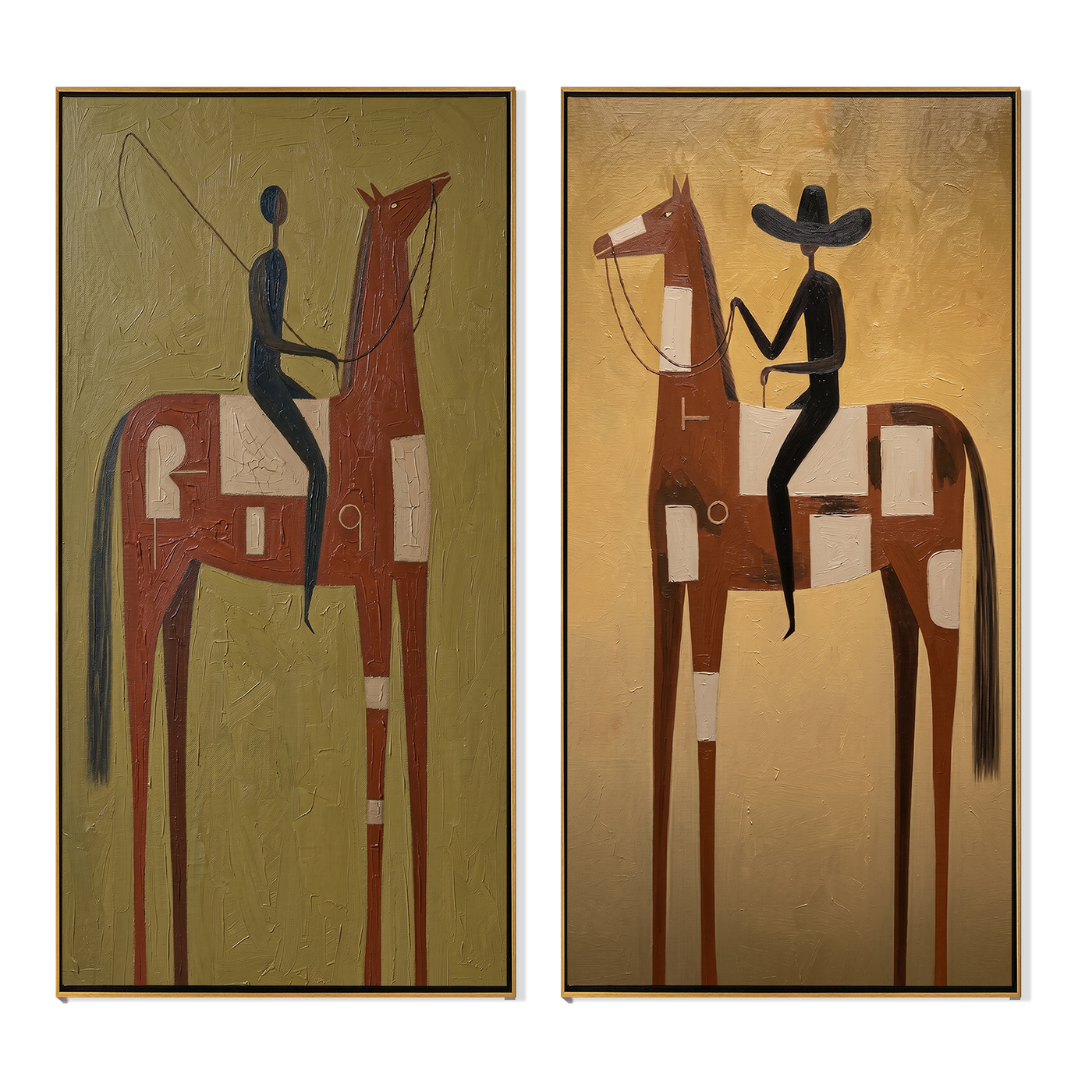 Two Riders Rewrite Distance — brown and gray modern figurative canvas art, set of 2 hand-painted canvas art – view 6