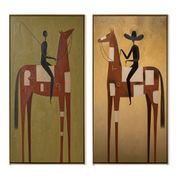 Two Riders Rewrite Distance — brown and gray modern figurative canvas art, set of 2 hand-painted canvas art – view 6