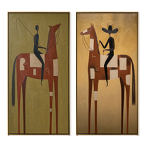 Two Riders Rewrite Distance — brown and gray modern figurative canvas art, set of 2 hand-painted canvas art – view 6