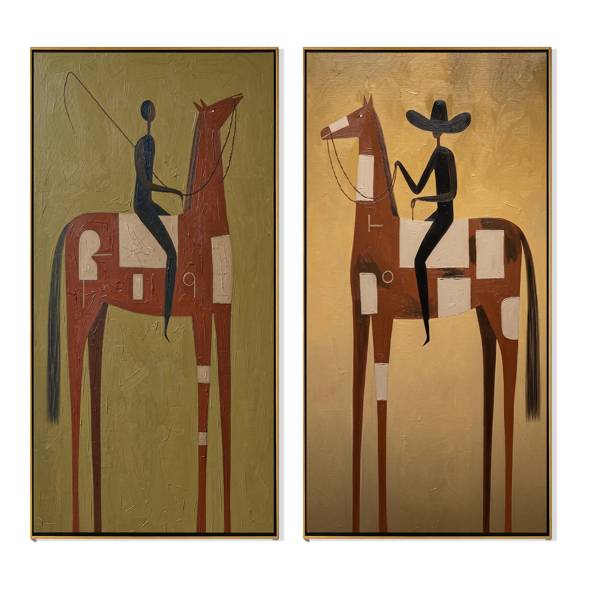 Two Riders Rewrite Distance — brown and gray modern figurative canvas art, set of 2 hand-painted canvas art – view 6