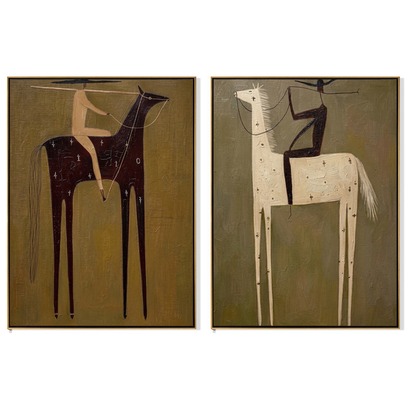Dark Roads Find Ivory — brown and gray and black modern figurative canvas art, set of 2 hand-painted canvas art – view 6