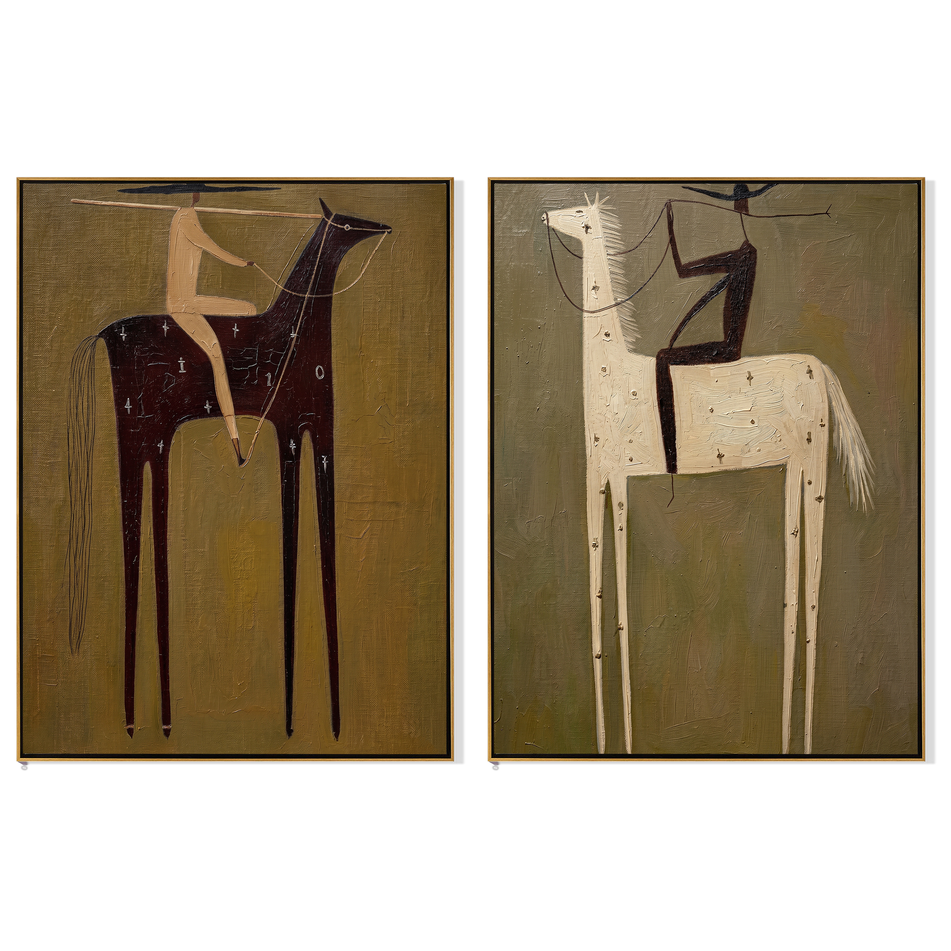 Dark Roads Find Ivory — brown and gray and black modern figurative canvas art, set of 2 hand-painted canvas art – view 6