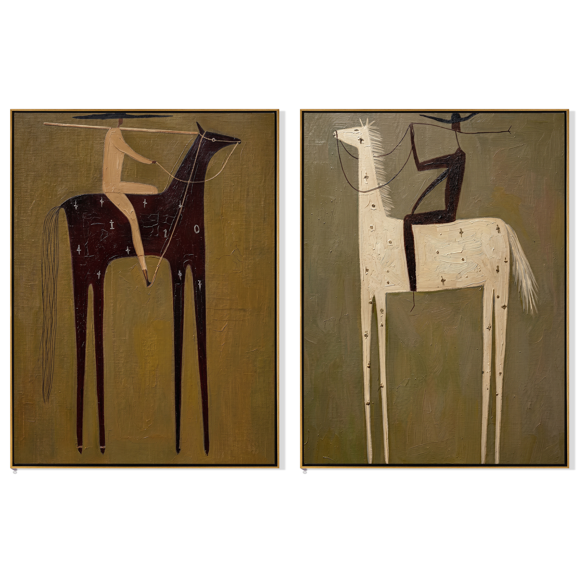 Dark Roads Find Ivory — brown and gray and black modern figurative canvas art, set of 2 hand-painted canvas art – view 6