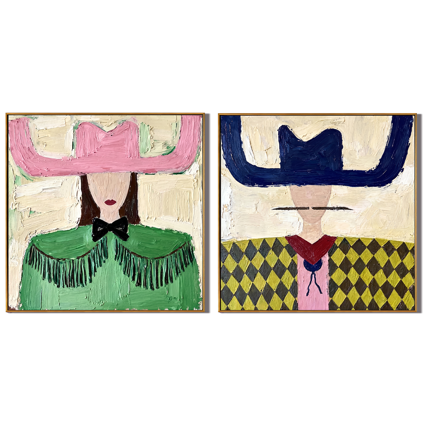 Two Brims Guard Daylight — green and gray modern figurative canvas art, set of 2 hand-painted canvas art – view 1