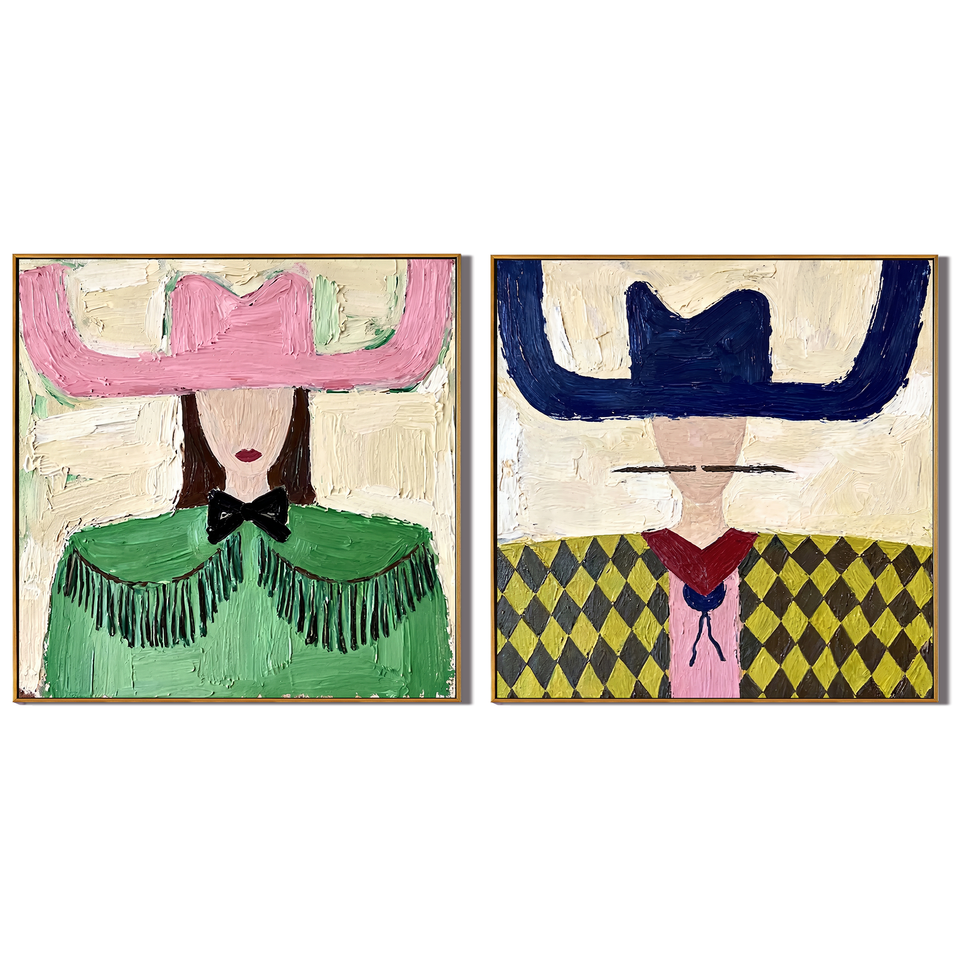 Two Brims Guard Daylight — green and gray modern figurative canvas art, set of 2 hand-painted canvas art – view 1
