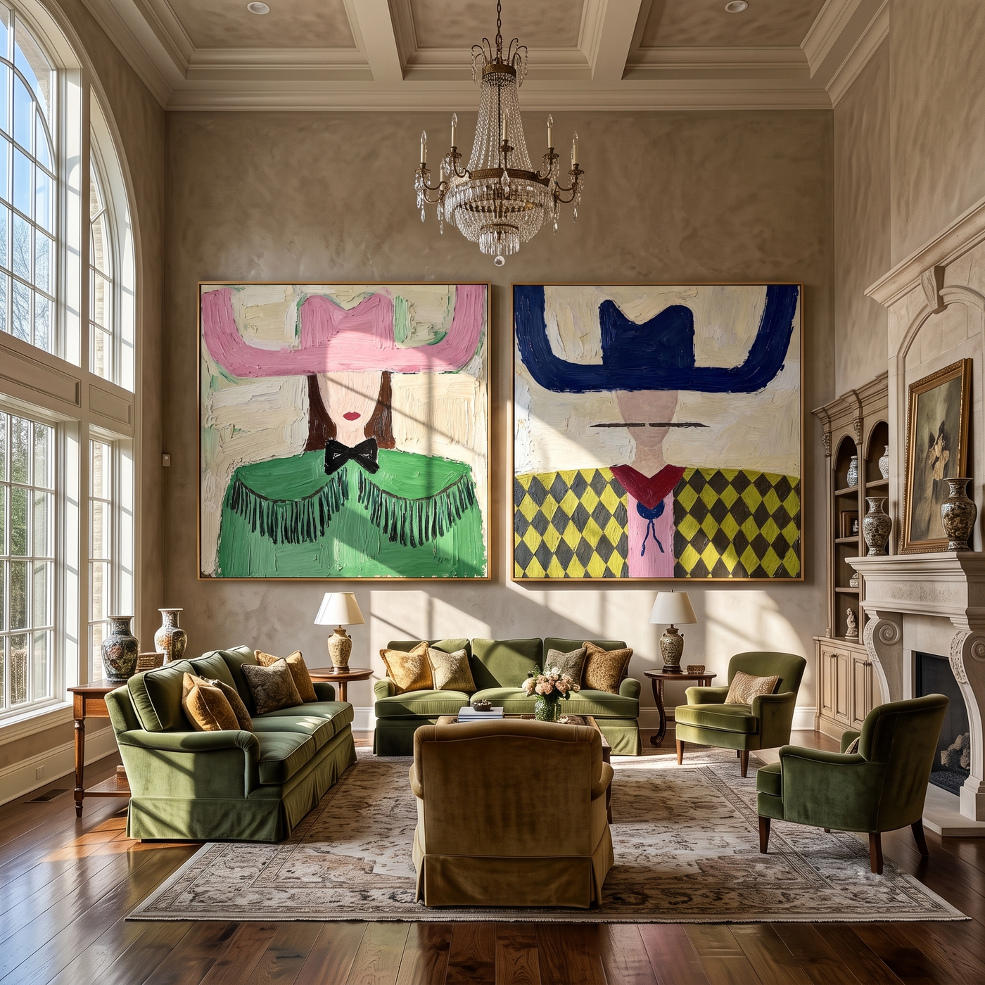 Two Brims Guard Daylight — green and gray modern figurative canvas art, set of 2 hand-painted canvas art – view 3