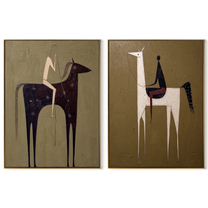 Tall Horses Trade Glances - minimal horse and rider by Elliot Vale, modern figurative set of 2 wall art - complete two-panel artwork set on white background