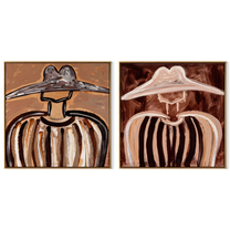Sombrero Shadows Cross Linen - striped sombrero portrait by Elliot Vale, modern figurative set of 2 wall art - complete two-panel artwork set on white background