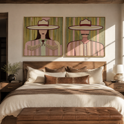 Pale Fringe Holds Light - soft Western woman portrait by Elliot Vale, modern figurative set of 2 wall art - styled room scene view 1