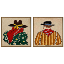 Bandanas Turn Toward Dusk - back view Western pair by Elliot Vale, modern figurative set of 2 wall art - complete two-panel artwork set on white background
