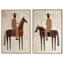 Riders Cross Chalk Ground - horseback rider portrait by Elliot Vale, modern figurative set of 2 wall art - complete two-panel artwork set on white background