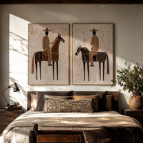 Riders Cross Chalk Ground - horseback rider portrait by Elliot Vale, modern figurative set of 2 wall art - styled room scene view 3