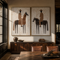 Riders Cross Chalk Ground - horseback rider portrait by Elliot Vale, modern figurative set of 2 wall art - styled room scene view 4