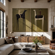 Night Horses Trade Places - dark horse rider by Elliot Vale, modern figurative set of 2 wall art - styled room scene view 1