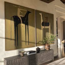 Night Horses Trade Places - dark horse rider by Elliot Vale, modern figurative set of 2 wall art - styled room scene view 5