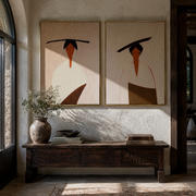 Slanted Brims Divide Linen - minimalist hat woman by Elliot Vale, modern figurative set of 2 wall art - styled room scene view 1