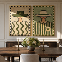 Green Waves Carry Stars - green patterned cowgirl by Elliot Vale, modern figurative set of 2 wall art - styled room scene view 4