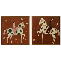 Star Riders Chase Moons - celestial horse rider by Elliot Vale, modern figurative set of 2 wall art - complete two-panel artwork set on white background