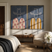 Flowers Answer Golden Stripes - floral Western figure by Elliot Vale, modern figurative set of 2 wall art - styled room scene view 1
