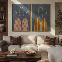 Flowers Answer Golden Stripes - floral Western figure by Elliot Vale, modern figurative set of 2 wall art - styled room scene view 3