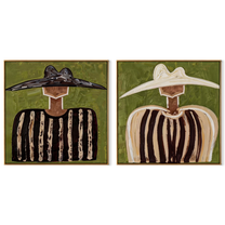 Black Brims Meet Ivory - contrasting sombrero portrait by Elliot Vale, modern figurative set of 2 wall art - complete two-panel artwork set on white background