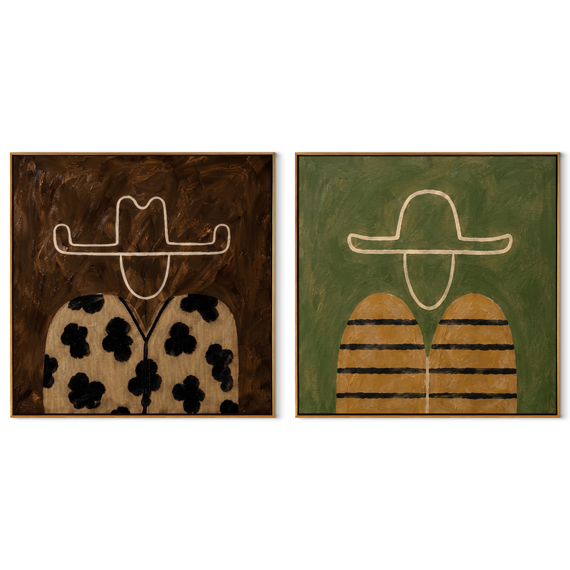Patterned Fields Share Silence - floral striped portrait by Elliot Vale, modern figurative set of 2 wall art - complete two-panel artwork set on white background