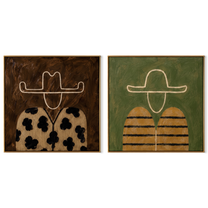 Patterned Fields Share Silence - floral striped portrait by Elliot Vale, modern figurative set of 2 wall art - complete two-panel artwork set on white background