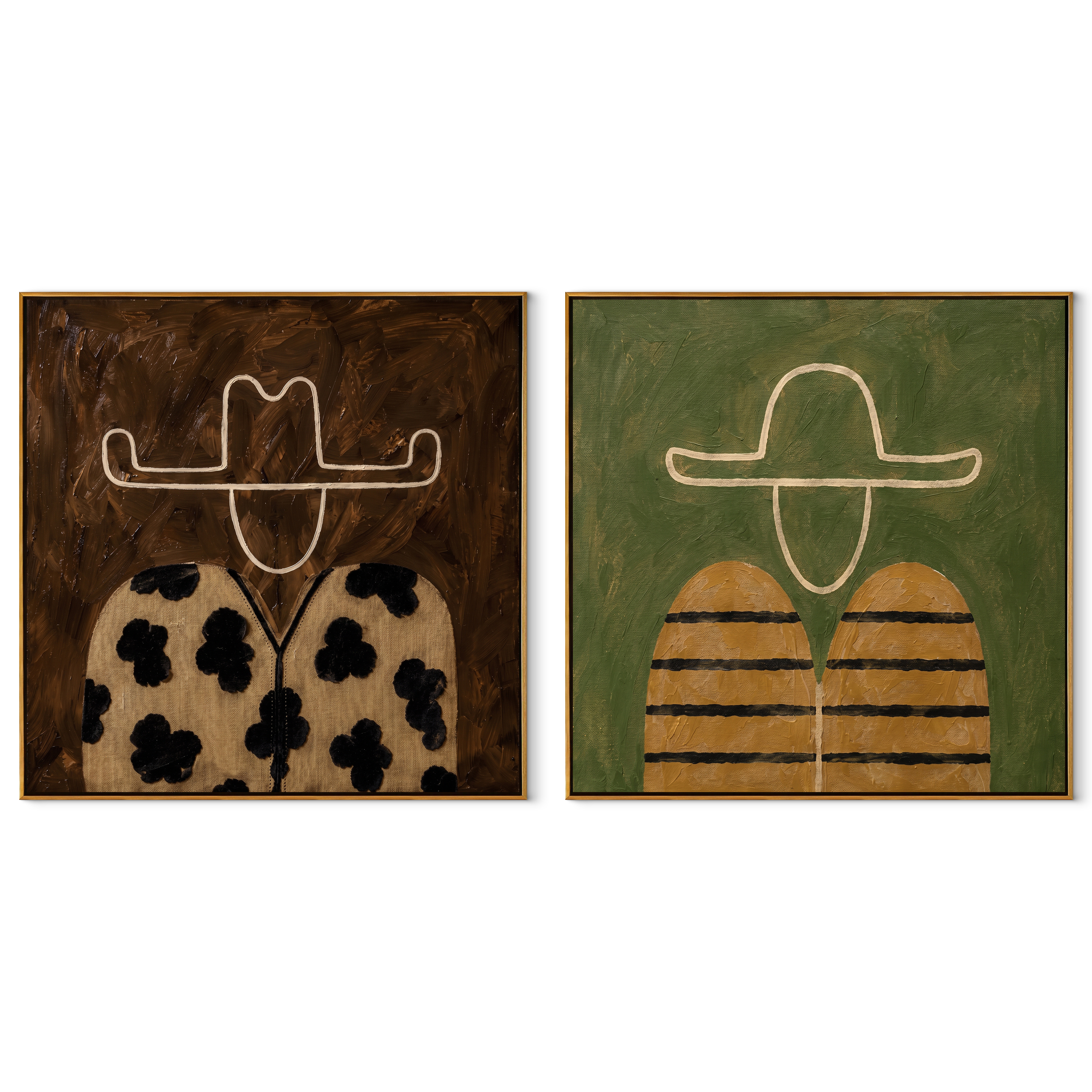 Patterned Fields Share Silence - floral striped portrait by Elliot Vale, modern figurative set of 2 wall art - complete two-panel artwork set on white background