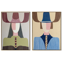 Olive Blue Figures Align - modern Western fashion by Elliot Vale, modern figurative set of 2 wall art - complete two-panel artwork set on white background