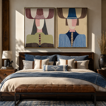 Olive Blue Figures Align - modern Western fashion by Elliot Vale, modern figurative set of 2 wall art - styled room scene view 2