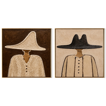 Neutral Brims Keep Company - neutral cowboy portrait by Elliot Vale, modern figurative set of 2 wall art - complete two-panel artwork set on white background