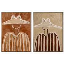 White Ridges Crown Umber - outlined stripe portrait by Elliot Vale, modern figurative set of 2 wall art - complete two-panel artwork set on white background