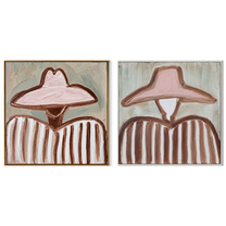 Blush Hats Share Stripes - soft pink Western portrait by Elliot Vale, modern figurative set of 2 wall art - complete two-panel artwork set on white background