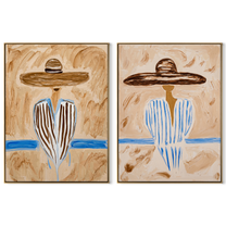 Blue River Splits Silence - river stripe portrait by Elliot Vale, modern figurative set of 2 wall art - complete two-panel artwork set on white background